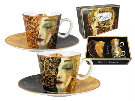 Komplet 2 filiżanek ze spodkiem do espresso 0,1 L Carmani - Gustav Klimt, Złote Łzy 33.532-0308
