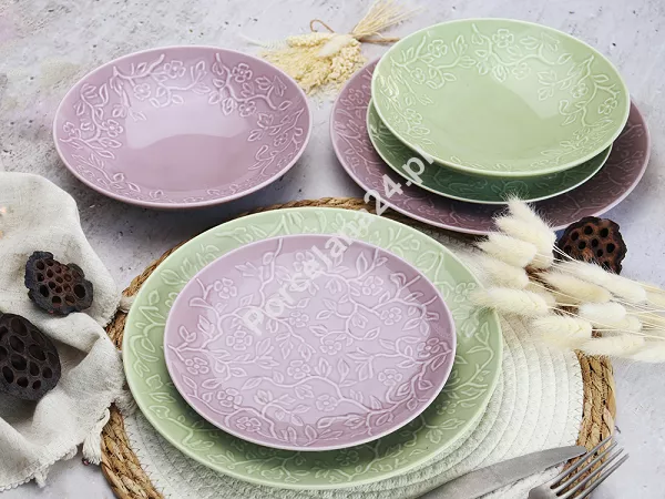 Komplet talerzy na 6 osób (18 el) Lubiana - Hanami Pistacjowa Zieleń / Pudrowy Róż Komplet talerzy na 6 osób (18 el) Lubiana - Hanami Pistacjowa Zieleń / Pudrowy Róż