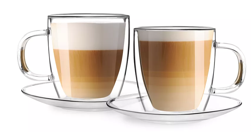 Zestaw 2 filiżanek termicznych ze spodkiem z podwójną ścianką 250 ml Vialli Design - Amo 7565 Zestaw 2 filiżanek termicznych ze spodkiem z podwójną ścianką 250 ml Vialli Design - Amo 7565