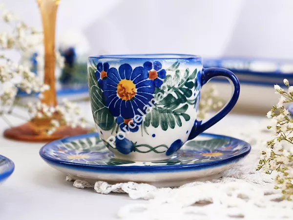 Filiżanka ze spodkiem do espresso 0,11 L / 12,5 cm Bolesławiec - Kwiaty Kuleszy Filiżanka ze spodkiem do espresso 0,11 L / 12,5 cm Bolesławiec - Kwiaty Kuleszy